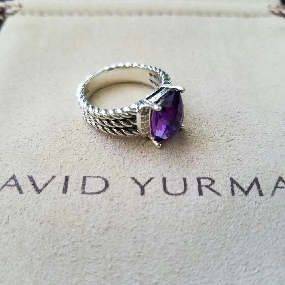 David Yurman Petite Wheaton Ring with Amethyst and white Diamonds - Picture 2 of 5